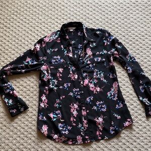 Candie's Black and Pink Floral Button Down Shirt